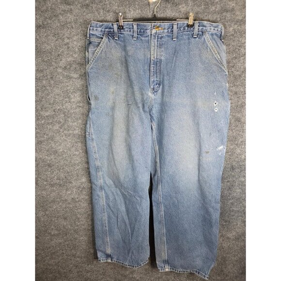 Carhartt Jeans Mens 44x30 Carpenter Work Pants Distressed Stains Damaged Denim